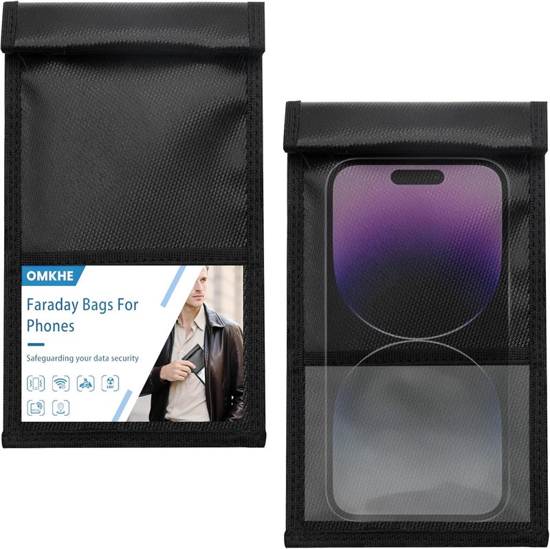 OMKHE Faraday Bags for Phones, 2 Pack Go Dark Faraday Bags, Magnetic Closure Emf Blocker for Cell Phone Case Signal Blocking Pouch,Military Grade Waterproof Anti-Theft Protection,Anti-Tracking - Image 1
